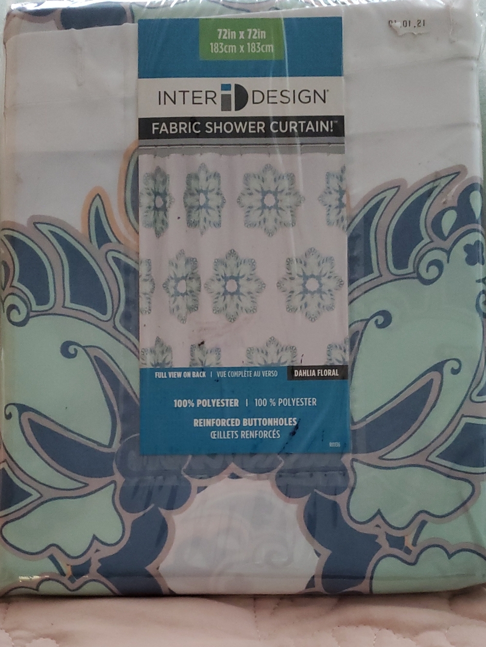 InterDesign Dahlia Floral Fabric Shower Curtain in Teal & Navy